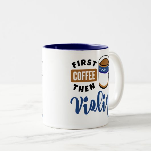 最初のコーヒーとバイオリン音楽愛好家 ツートーンマグカップ (正面右)