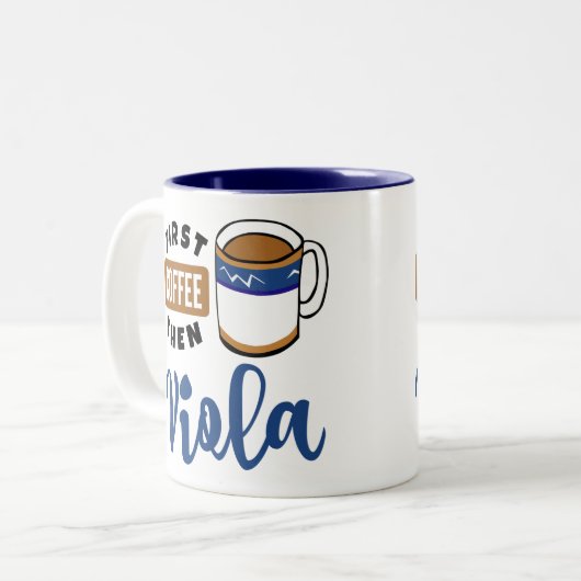 最初のコーヒーとヴィオラ音楽愛好家 ツートーンマグカップ (正面左)