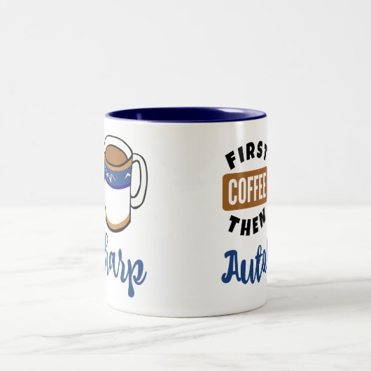 最初のコーヒーの後オートハープ音楽の恋人 ツートーンマグカップ (中央)