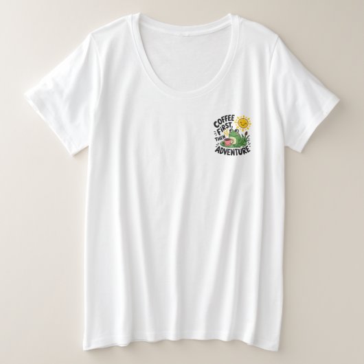 最初のコーヒーアドベンチャー – かわいい予測できなおもしろいカエル プラスサイズTシャツ (デザイン正面)
