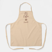 最初のコーヒーベージュのモカ名のスクリプト エプロン (正面)