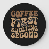 最初のコーヒー、後のカフェインおもしろい恋人の姦淫 ラージ壁時計 (正面)