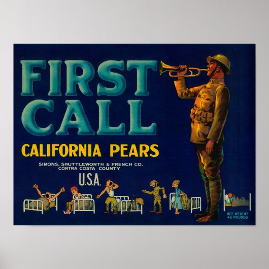 最初のコールPear Crate LabelContra Costa, CA ポスター (正面)