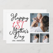 最初のシンプル母日ギフト3つの写真コラージュ シーズンカード (正面/裏面)