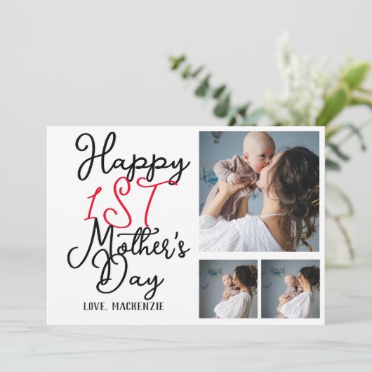 最初のシンプル母日ギフト3つの写真コラージュ シーズンカード (スタンド正面)