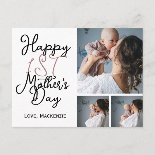 最初のシンプル母日ギフト3つの写真コラージュ シーズンポストカード (正面)