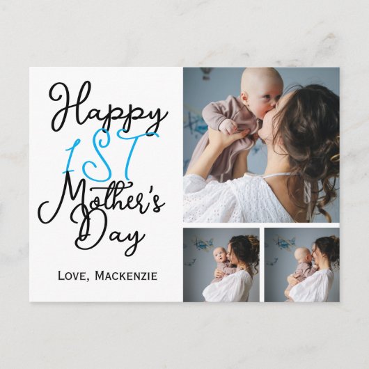 最初のシンプル母日ギフト3つの写真コラージュ シーズンポストカード (正面)