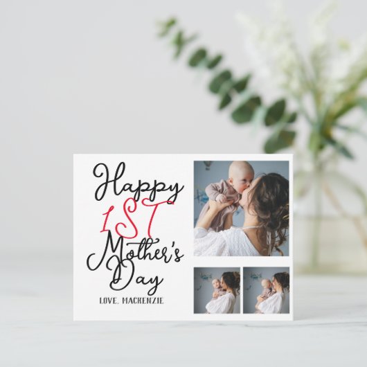 最初のシンプル母日ギフト3つの写真コラージュ シーズンポストカード (スタンド正面)