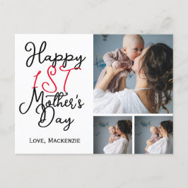 最初のシンプル母日ギフト3つの写真コラージュ シーズンポストカード