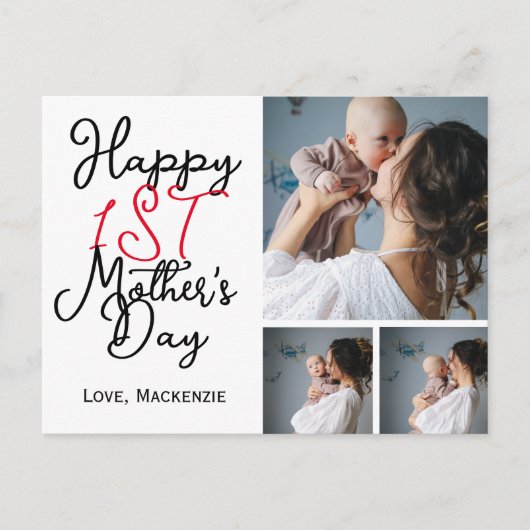 最初のシンプル母日ギフト3つの写真コラージュ シーズンポストカード (正面)