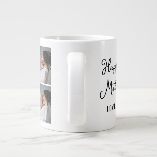 最初のシンプル母日ギフト3つの写真コラージュ ジャンボコーヒーマグカップ (裏面)