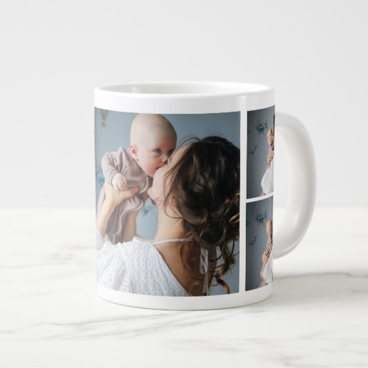 最初のシンプル母日ギフト3つの写真コラージュ ジャンボコーヒーマグカップ (正面右)