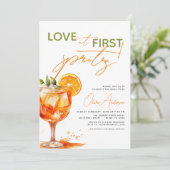 最初のスプリッツで恋に落ちたオレンジ色のブライズシャワー 招待状 (スタンド正面)