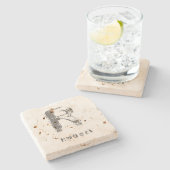 最初のテンプレートのエレガントでクールなモノグラムのTravertine ストーンコースター (横)