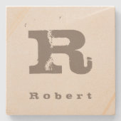 最初のテンプレートのモダンなデザインのモノグラムの砂岩 ストーンコースター (正面)