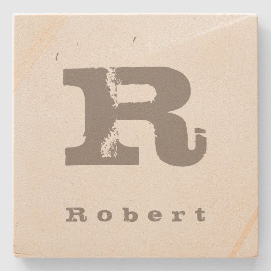 最初のテンプレートのモダンなデザインのモノグラムの砂岩 ストーンコースター (正面)