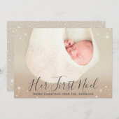 最初のノエルベビーの初めてのクリスマス写真 シーズンカード (正面/裏面)