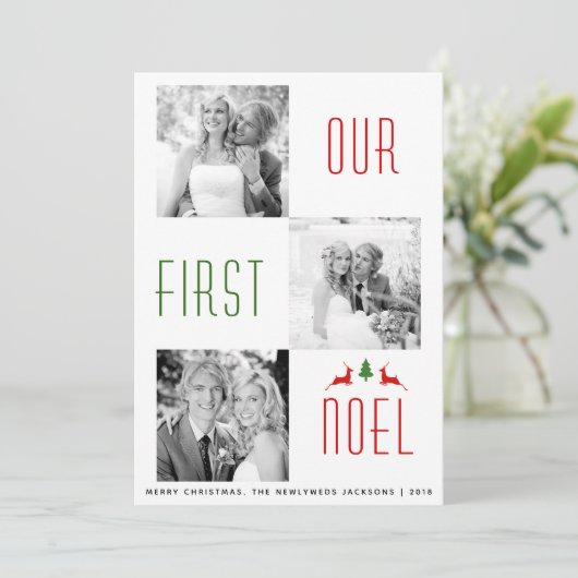 最初のノエル初めてのクリスマス鹿の写真カード 招待状 (スタンド正面)