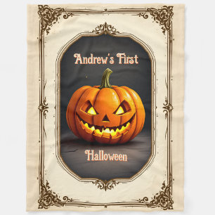 最初のハロウィン不気味パンプキンパーソナライズ名 フリースブランケット