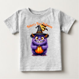 最初のハロウィン かわいいモンスター 名前カスタマイズ ベビーTシャツ