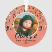 最初のハロウィン オレンジきのこ 秋の写真 オーナメント (裏面)
