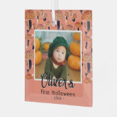 最初のハロウィン オレンジきのこ 秋の写真 ガラスオーナメント (正面左)
