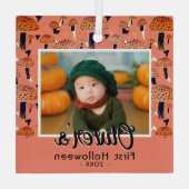 最初のハロウィン オレンジきのこ 秋の写真 ガラスオーナメント (裏面)