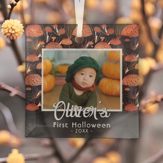 最初のハロウィン オレンジきのこ 秋の写真 ガラスオーナメント