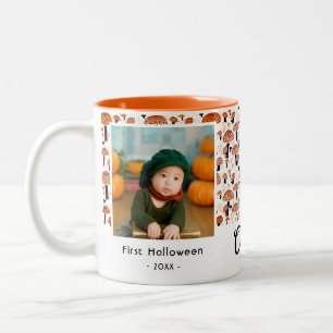 最初のハロウィン オレンジきのこ 秋の写真 ツートーンマグカップ