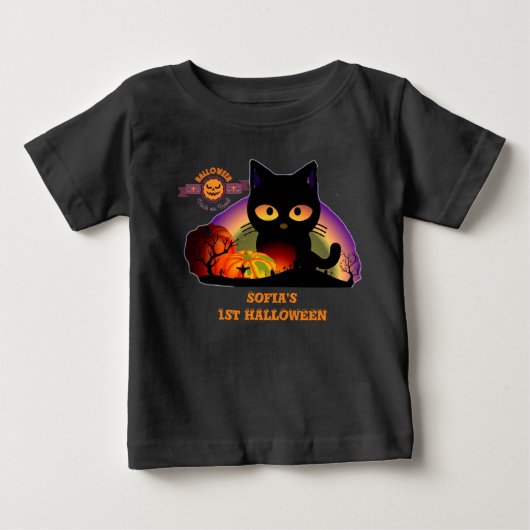 最初のハロウィン 黒猫 トドラー ベビーTシャツ (正面)