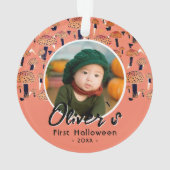 最初のハロウィーンオレンジのキノコ秋写真 オーナメント (裏面)