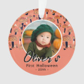 最初のハロウィーンオレンジのキノコ秋写真 オーナメント (正面)