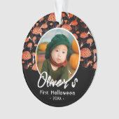 最初のハロウィーンオレンジのキノコ秋写真 オーナメント (正面)