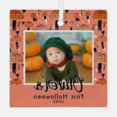 最初のハロウィーンオレンジのキノコ秋写真 ガラスオーナメント (裏面)