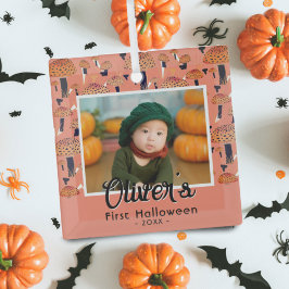 最初のハロウィーンオレンジのキノコ秋写真 ガラスオーナメント