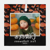 最初のハロウィーンオレンジのキノコ秋写真 ガラスオーナメント (裏面)