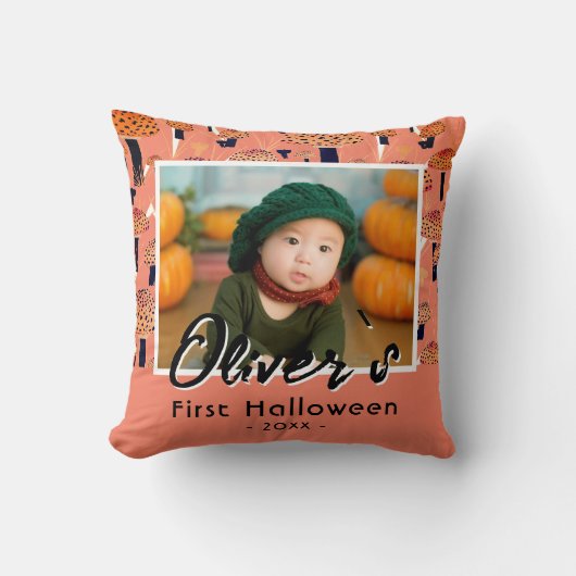最初のハロウィーンオレンジのキノコ秋写真 クッション (正面)
