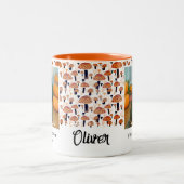 最初のハロウィーンオレンジのキノコ秋写真 ツートーンマグカップ (中央)