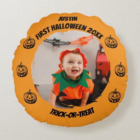 最初のハロウィーン写真 ラウンドクッション (正面)