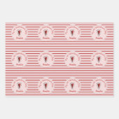 最初のバレンタインデーピンクと赤ストライプのハート ラッピングペーパーシート (正面)