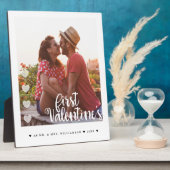 最初のバレンタイン記念日をMr. & Mrs. ミニマル カップル フォトとして フォトプラーク (側面)