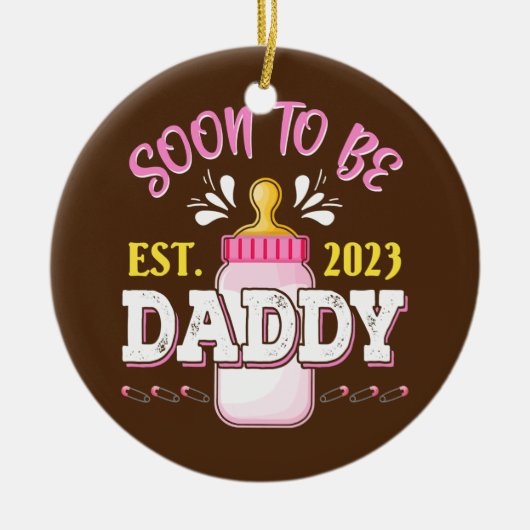 最初のパパの新しいパパのギフトはすぐにパパのEstになる セラミックオーナメント (正面)