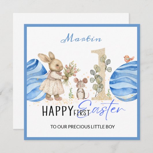 最初のパーソナライズされたイースターカード、イースターバニー、2卵 シーズンカード (正面/裏面)