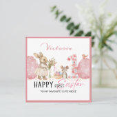 最初のパーソナライズされたイースターカード、バニー、2つの卵ピンク シーズンカード (スタンド正面)