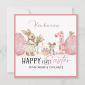 最初のパーソナライズされたイースターカード、バニー、2つの卵ピンク シーズンカード (正面)