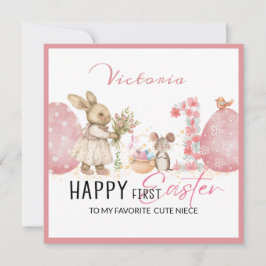 最初のパーソナライズされたイースターカード、バニー、2つの卵ピンク シーズンカード