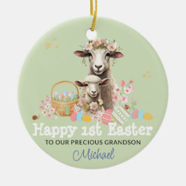 最初のパーソナライズされたイースター記念GREEN子羊 セラミックオーナメント