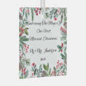 最初のパーソナライズされたクリ結婚したスマス装飾 ガラスオーナメント (正面右)