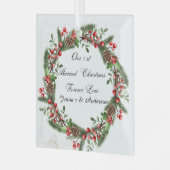 最初のパーソナライズされたクリ結婚したスマス装飾 ガラスオーナメント (正面左)