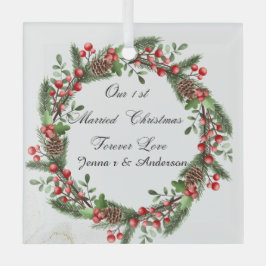 最初のパーソナライズされたクリ結婚したスマス装飾 ガラスオーナメント